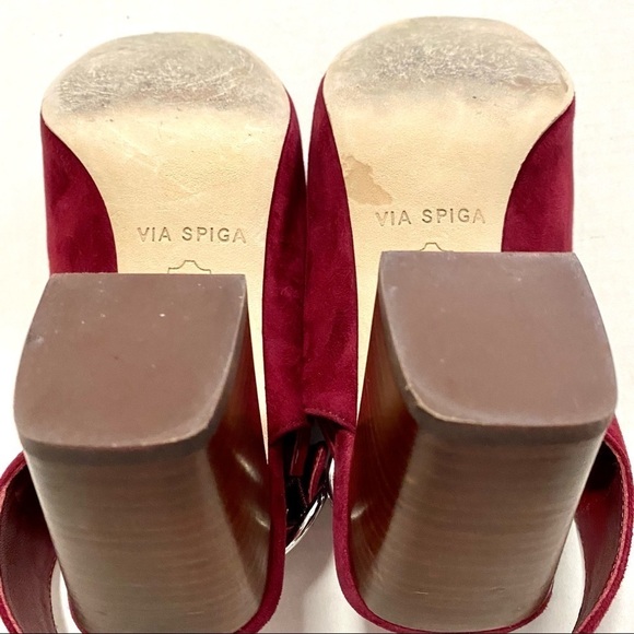 VIA SPIGA Burgundy Suede Slingback Sandals 6.5M Block Chunky Heels Leather - Picture 14 of 14
